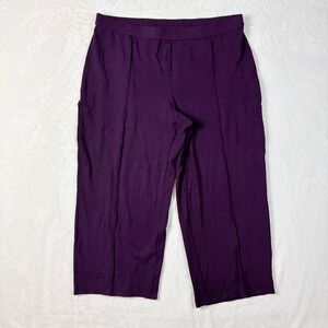 J. Jill Pants Women Sz 3X Deep Purple Wearever Pintuck Cropped Wide Leg Knit